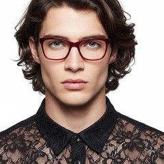 Rectangular Red Acetate Glasses #BS2012-0344