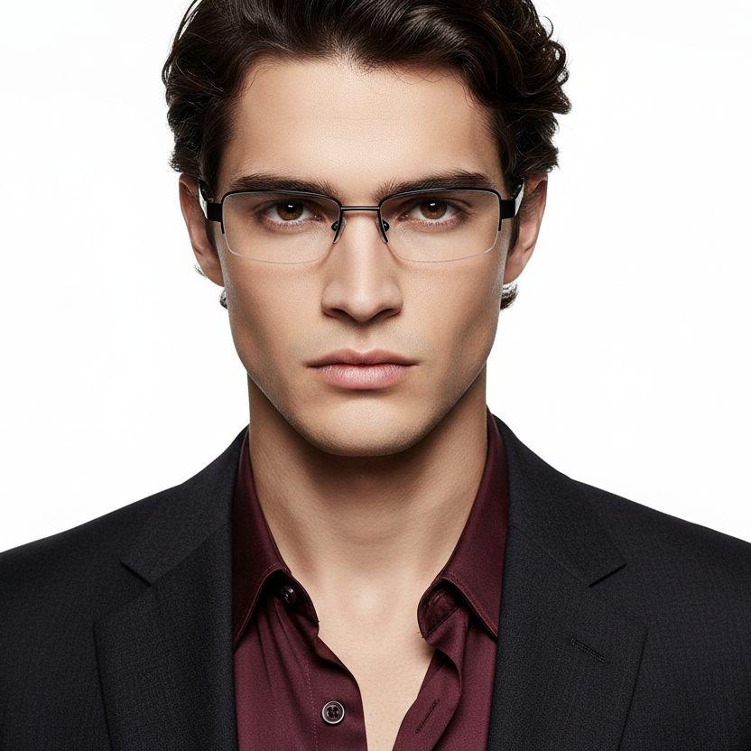 Gafas de metal negro semi al aire #BS2012-0440