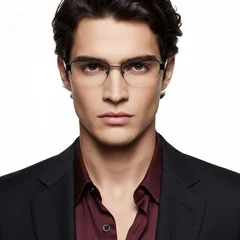 Semi-rimless Black Metal Glasses #BS2012-0440