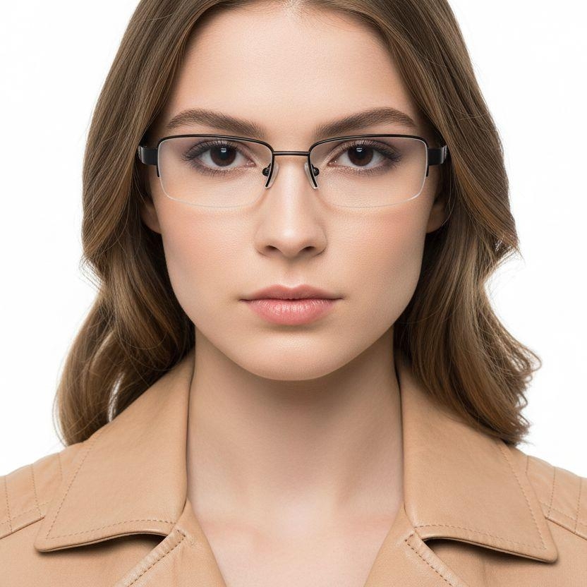 Semi-rimless Black Metal Glasses #BS2012-0440