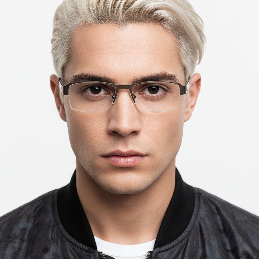 Semi-rimless Brown Metal Glasses #BS2012-0453