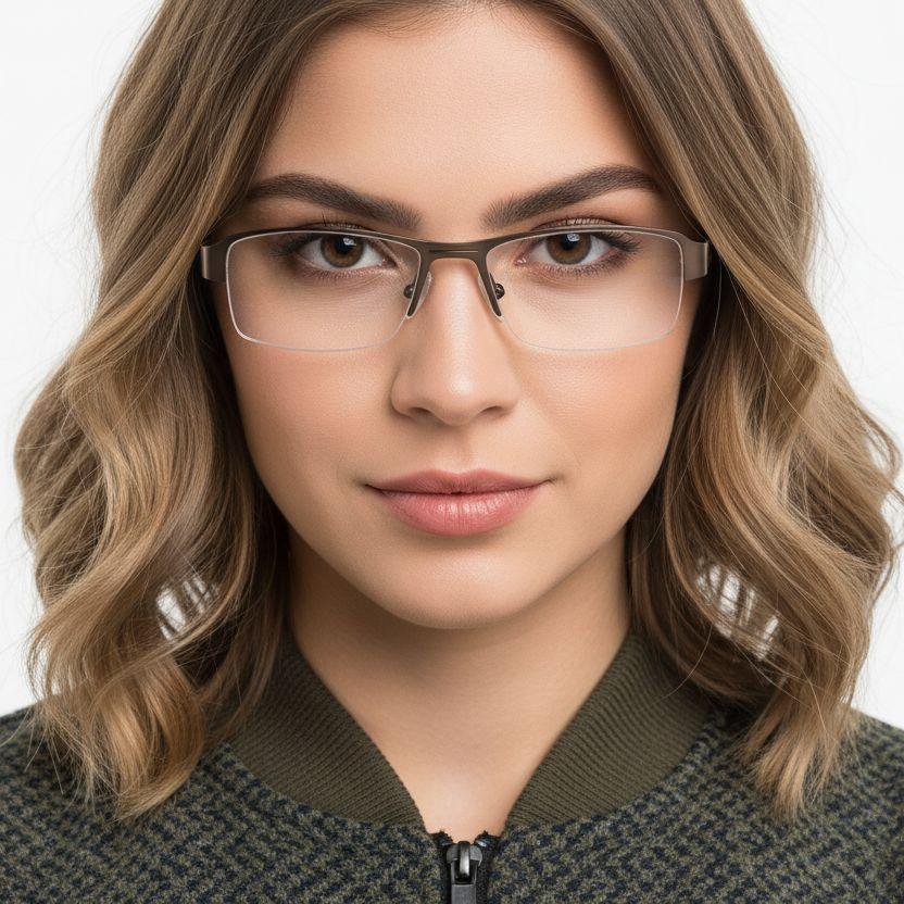 Semi-rimless Brown Metal Glasses #BS2012-0453