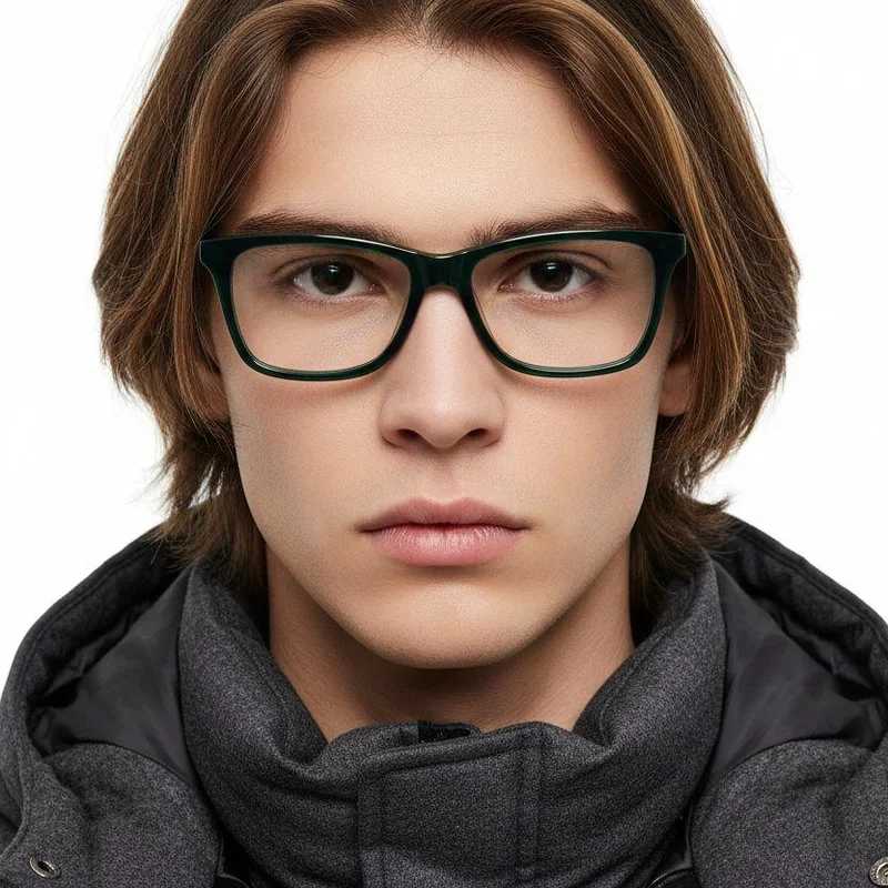 Lens Rectangular Green Rectangular Green Acetate Glasses #BS2012-0783 - US