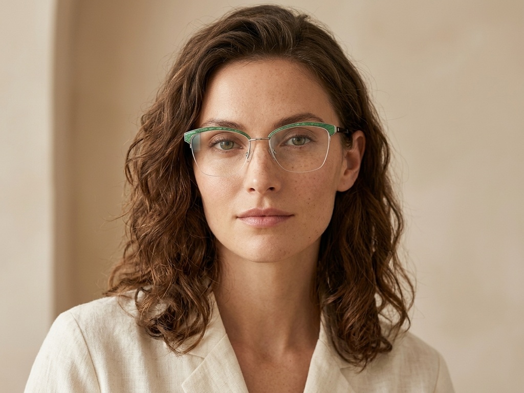 BS2012-1144_Green_Semi-rimless_Metal_Glasses-tryon_female