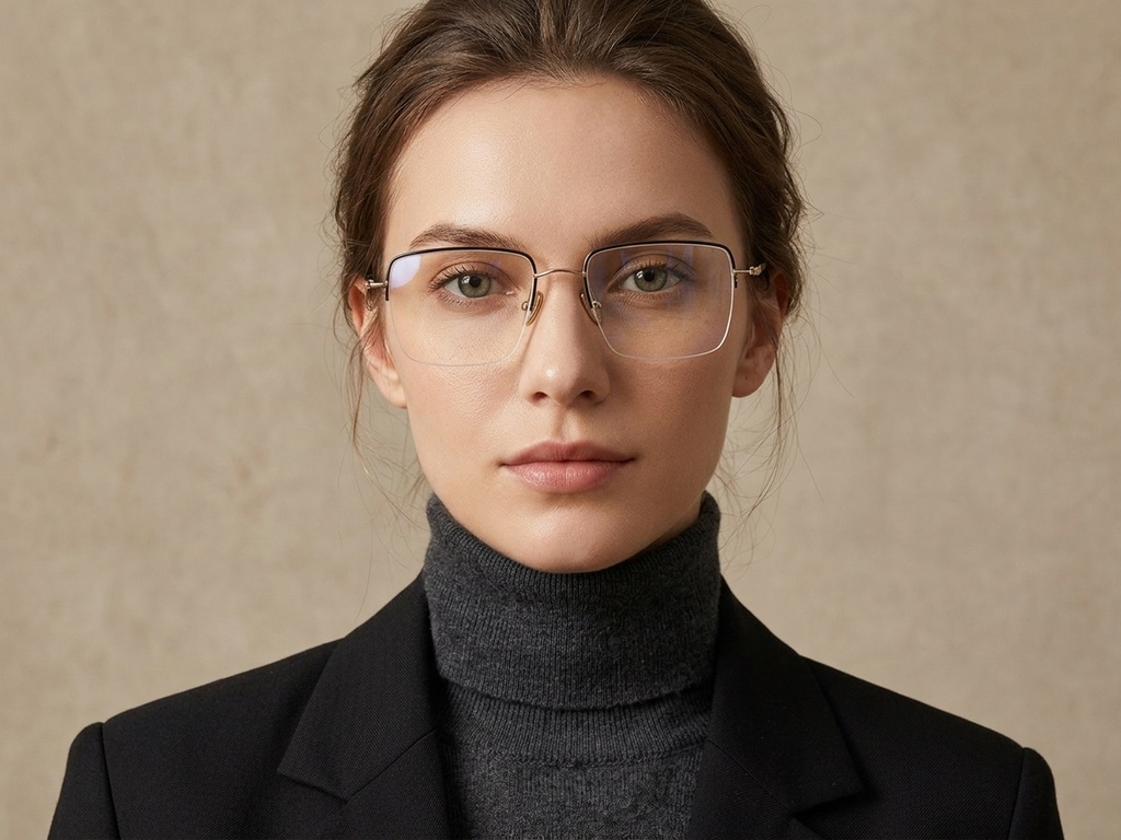 BS2012-1689_Black_Semi-rimless_Titanium_Glasses_corner-tryon_female