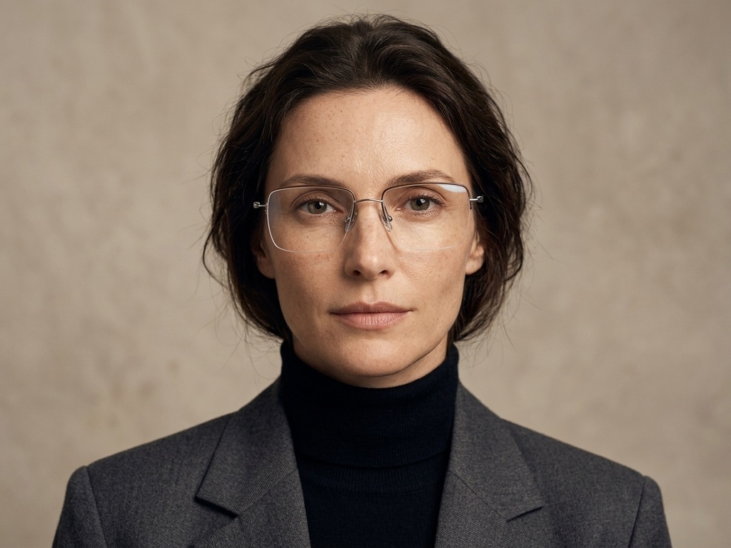 BS2012-1691_Brown_Semi-rimless_Titanium_Glasses_corner-tryon_female