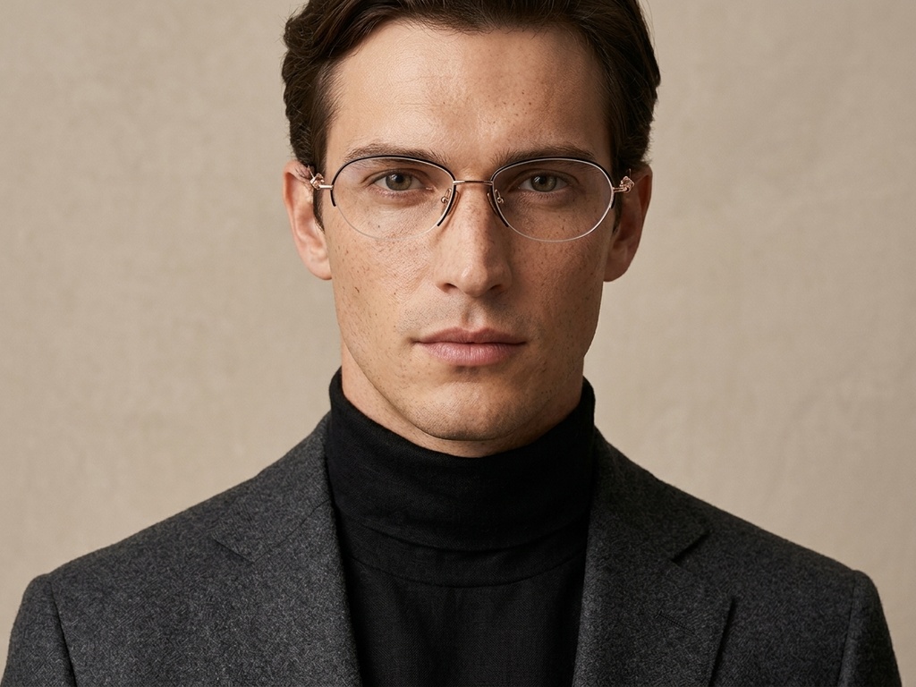 BS2012-1754_Black_Semi-rimless_Titanium_Glasses-tryon_male