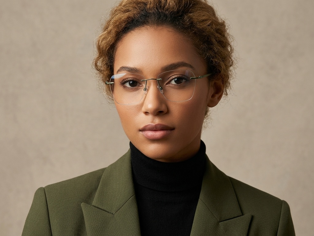 BS2012-1762_Green_Invisible_Titanium_Glasses_corner-tryon_female