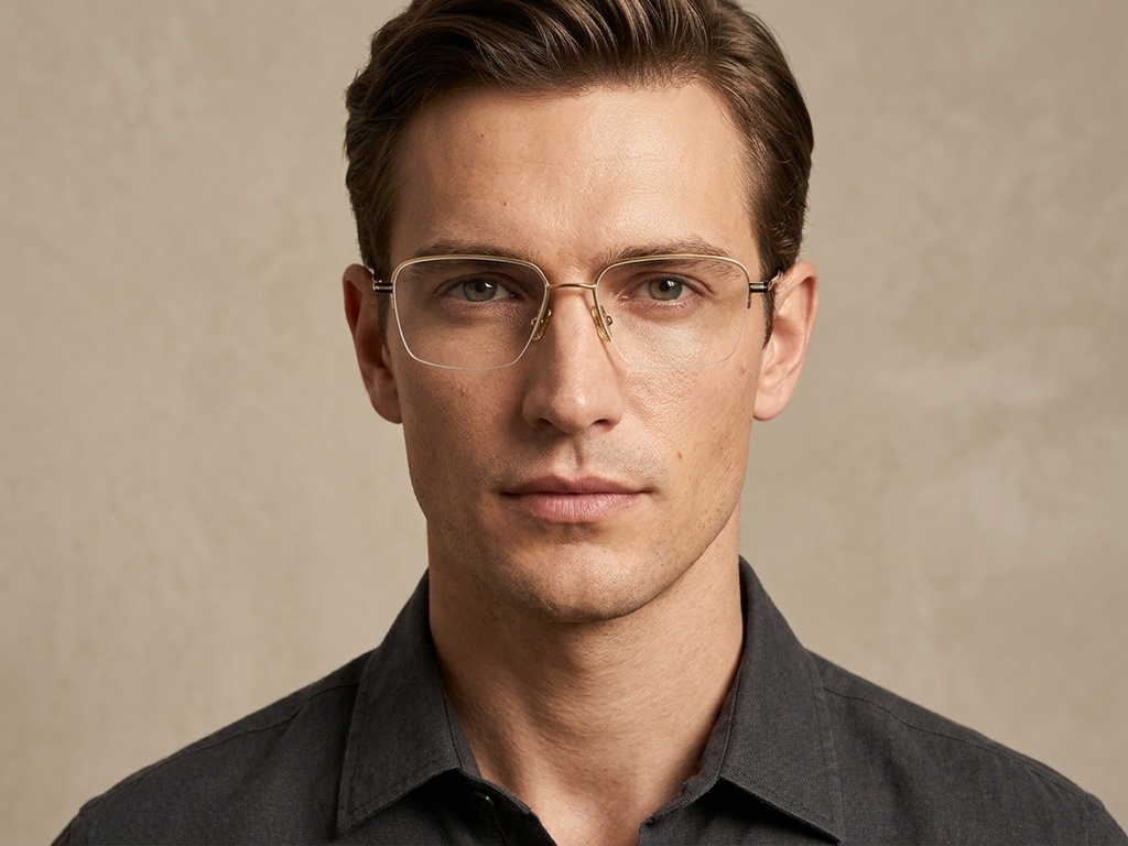 BS2012-1779_Golden_Semi-rimless_Titanium_Glasses-tryon_male
