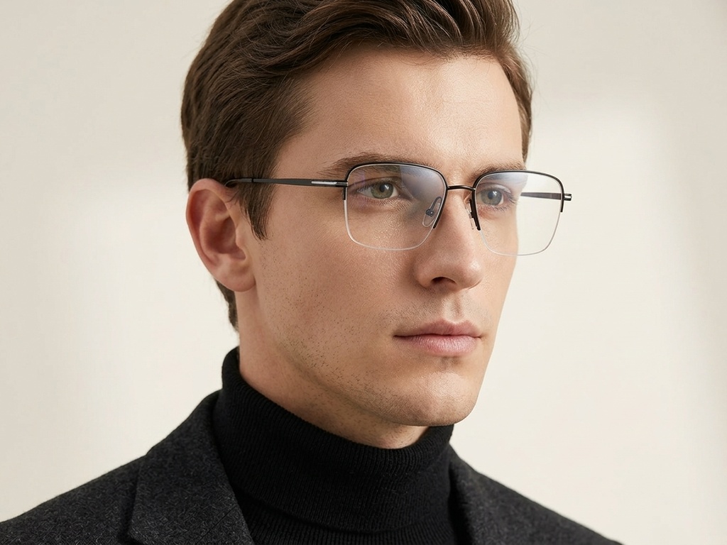 BS2012-1783_Black_Semi-rimless_Titanium_Glasses_corner-tryon_male
