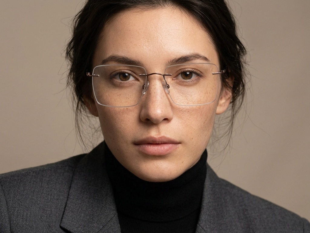 BS2012-1791_Brown_Invisible_Titanium_Glasses_corner-tryon_female