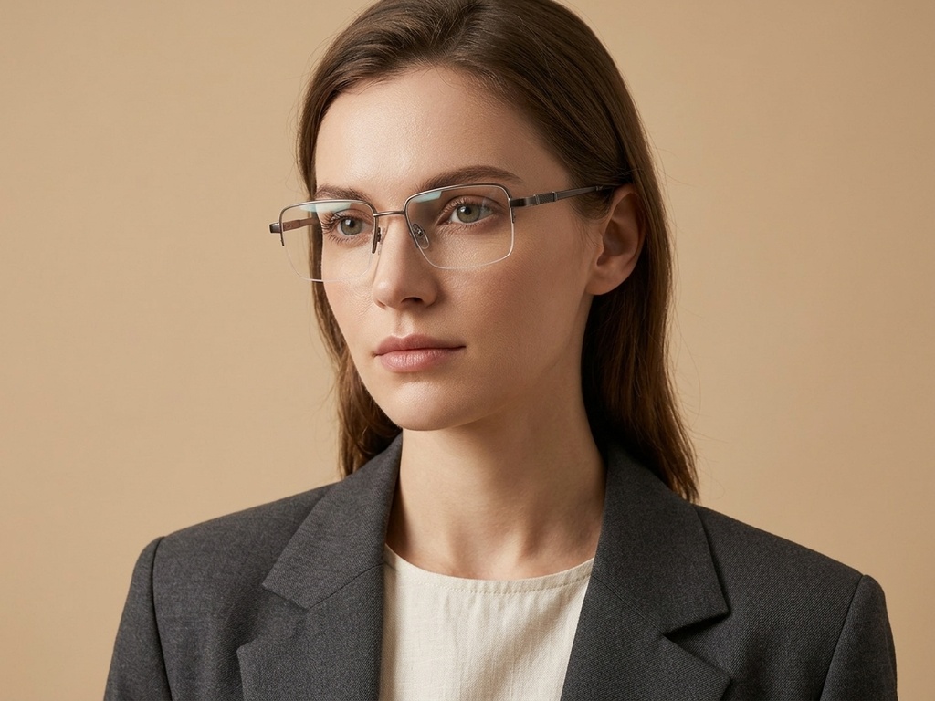 BS2012-1845_Brown_Semi-rimless_Titanium_Glasses_corner-tryon_female