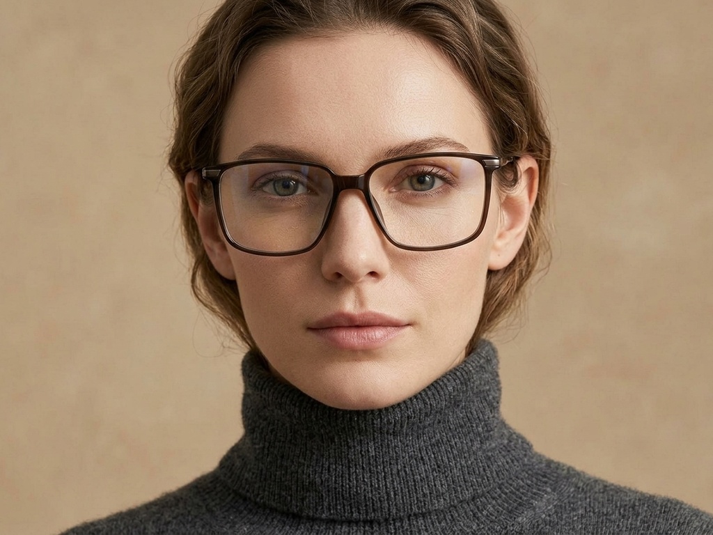BS2012-1855_Brown_Rectangular_Titanium_Glasses_corner-tryon_female