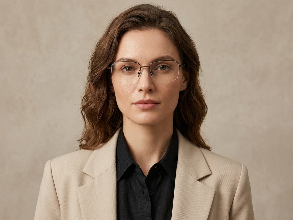BS2012-1866_Brown_Semi-rimless_Titanium_Glasses_corner-tryon_female
