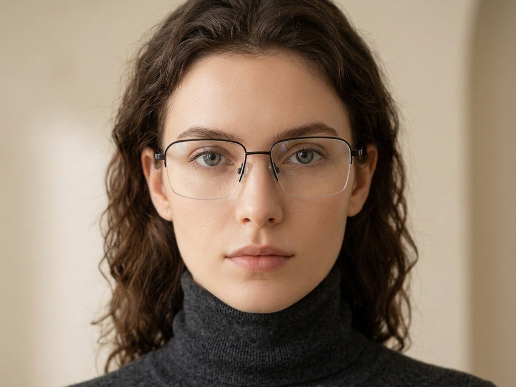 BS2012-1868_Black_Semi-rimless_Titanium_Glasses_corner-tryon_female
