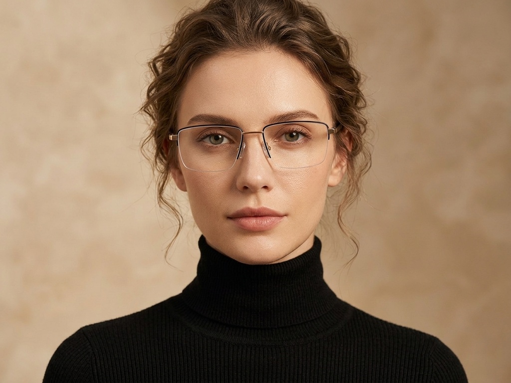 BS2012-1883_Black_Semi-rimless_Titanium_Glasses-tryon_female