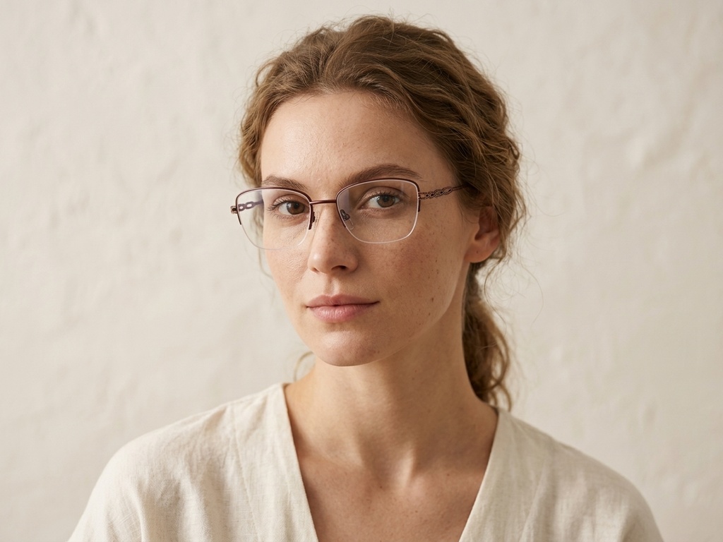 BS2012-2840_Brown_Semi-rimless_Metal_Glasses-tryon_female