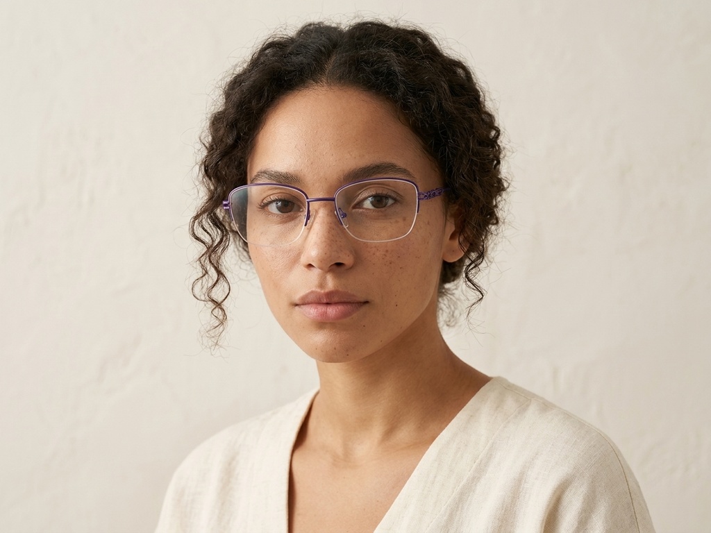 BS2012-2842_Purple_Semi-rimless_Metal_Glasses-tryon_female