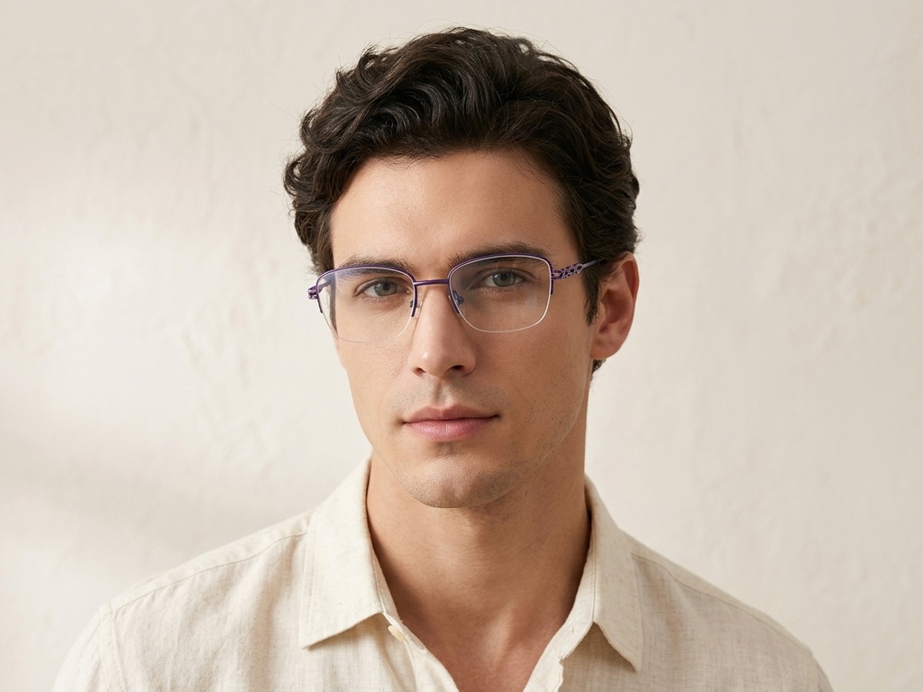 BS2012-2842_Purple_Semi-rimless_Metal_Glasses-tryon_male