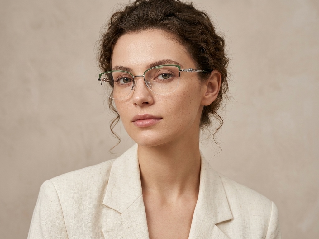 BS2012-2846_Green_Semi-rimless_Metal_Glasses-tryon_female