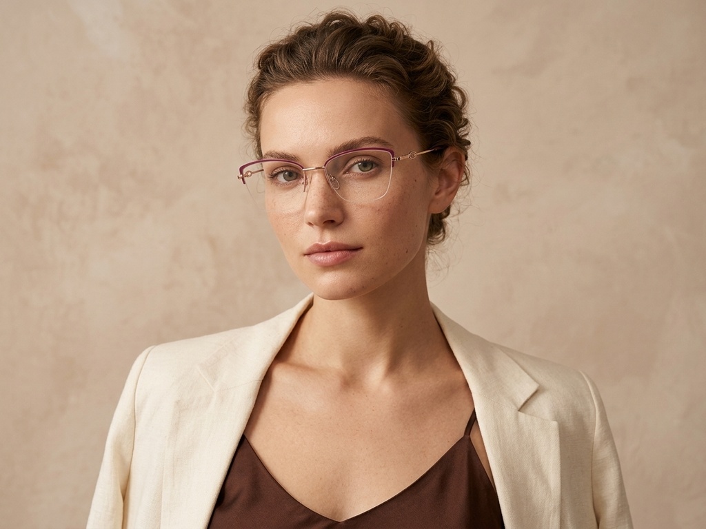 BS2012-2852_Purple_Semi-rimless_Metal_Glasses-tryon_female