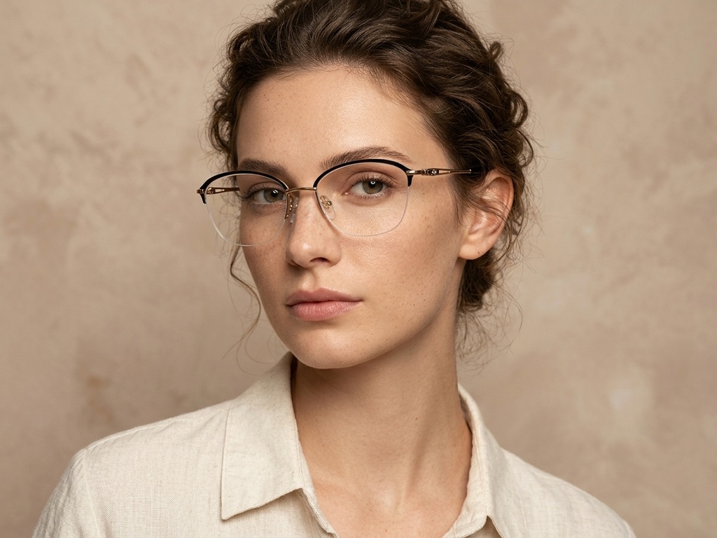 BS2012-2858_Black_Semi-rimless_Metal_Glasses-tryon_female