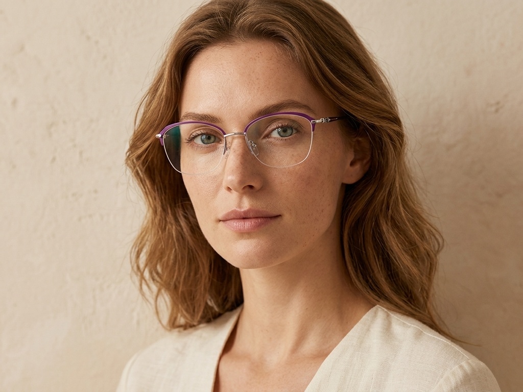 BS2012-2861_Purple_Semi-rimless_Metal_Glasses-tryon_female