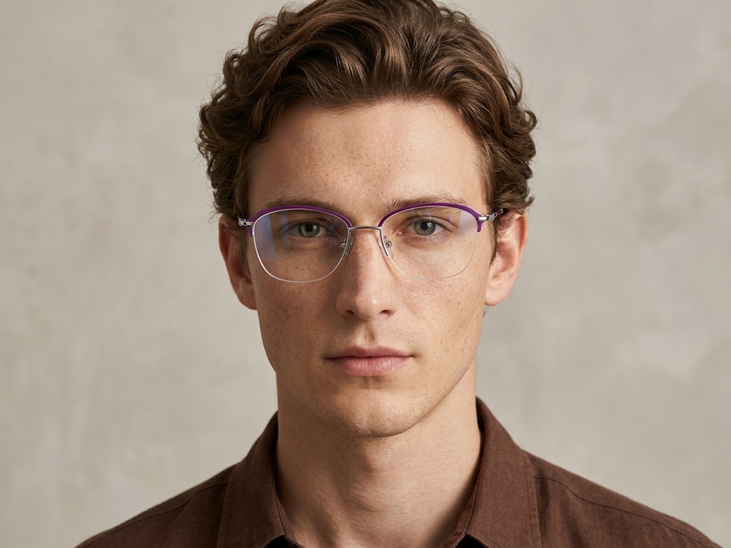 BS2012-2861_Purple_Semi-rimless_Metal_Glasses-tryon_male