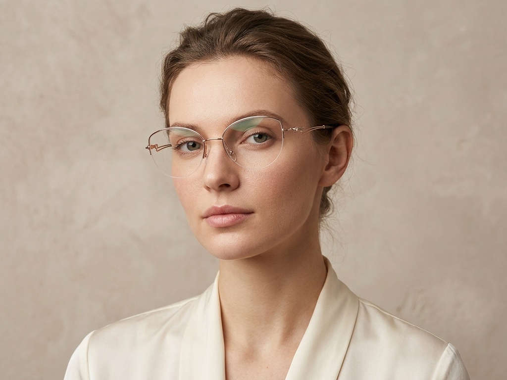 BS2012-2869_Pink_Semi-rimless_Metal_Glasses-tryon_female