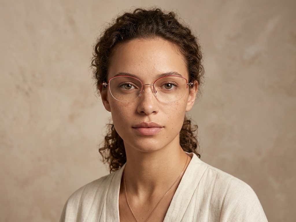 BS2012-2870_Red_Semi-rimless_Metal_Glasses-tryon_female