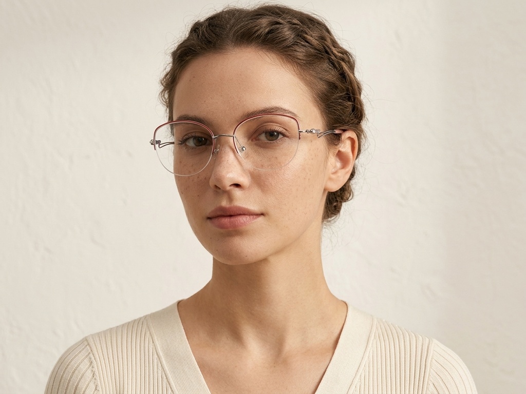 BS2012-2871_Pink_Semi-rimless_Metal_Glasses-tryon_female