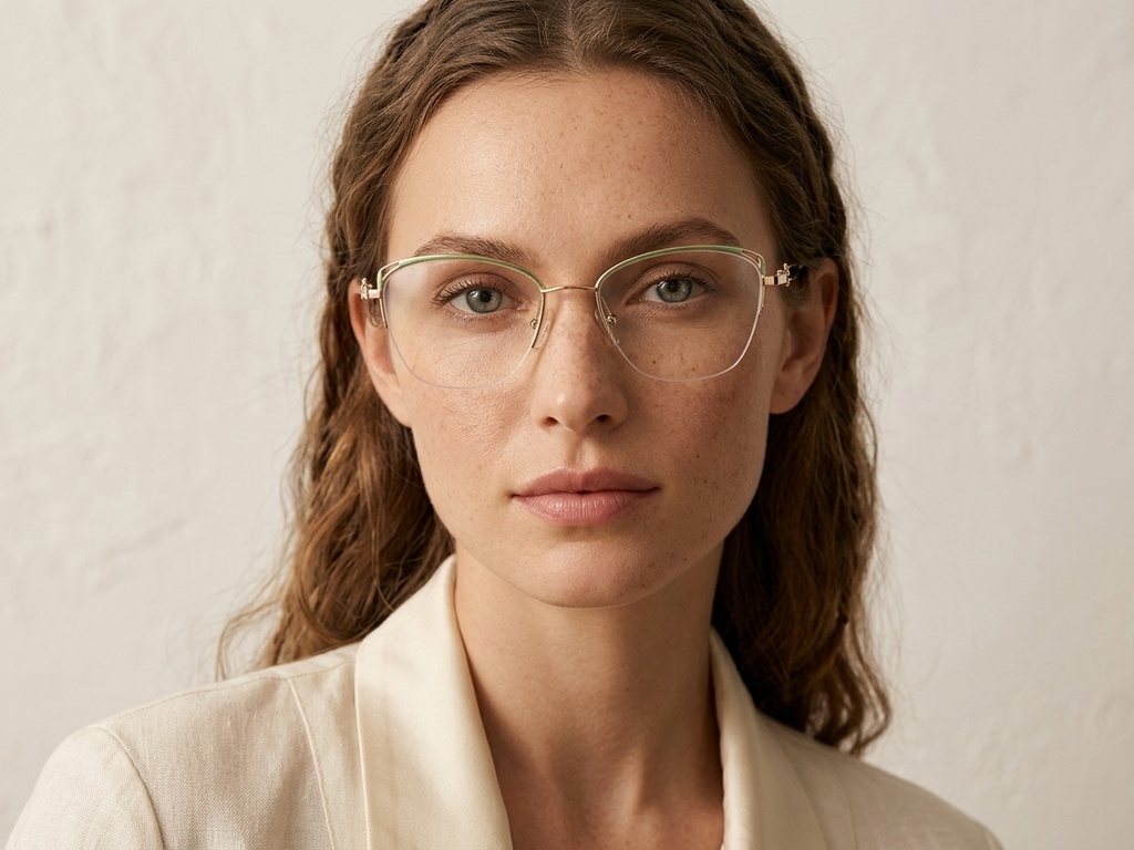 BS2012-2961_Green_Semi-rimless_Metal_Glasses-tryon_female