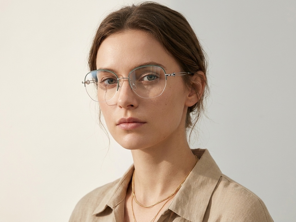 BS2012-2975_Green_Semi-rimless_Metal_Glasses-tryon_female