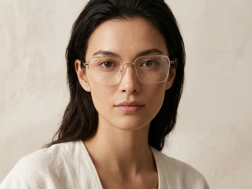 BS2012-3003_Golden_Semi-rimless_Metal_Glasses-tryon_female