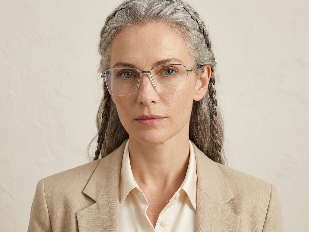 BS2012-3029_Grey_Semi-rimless_Metal_Glasses-tryon_female