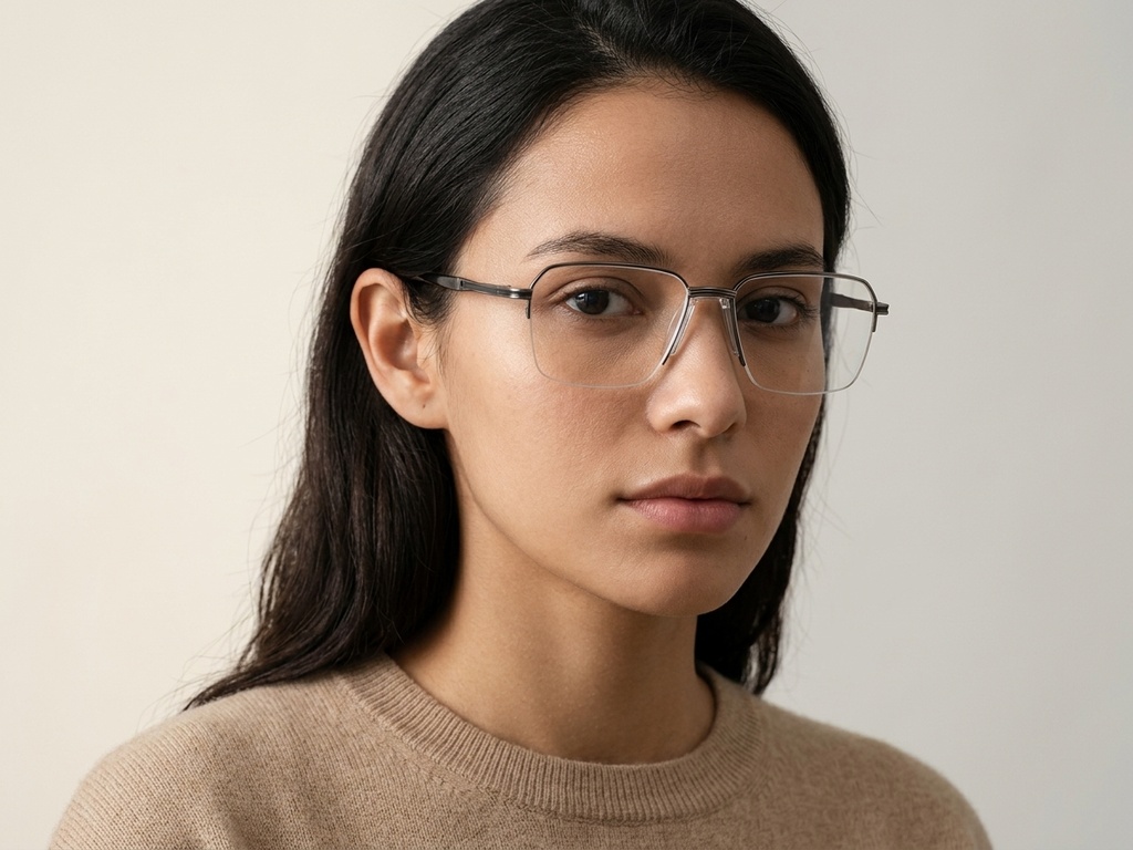 BS2012-3032_Grey_Semi-rimless_Metal_Glasses-tryon_female