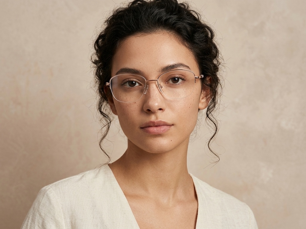BS2012-3038_Golden_Semi-rimless_Metal_Glasses-tryon_female