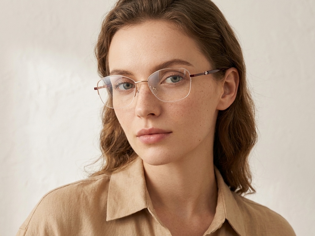 BS2012-3039_Golden_Semi-rimless_Metal_Glasses-tryon_female