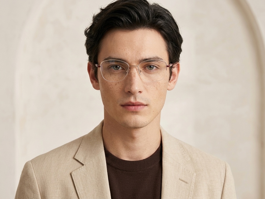 BS2012-3039_Golden_Semi-rimless_Metal_Glasses-tryon_male