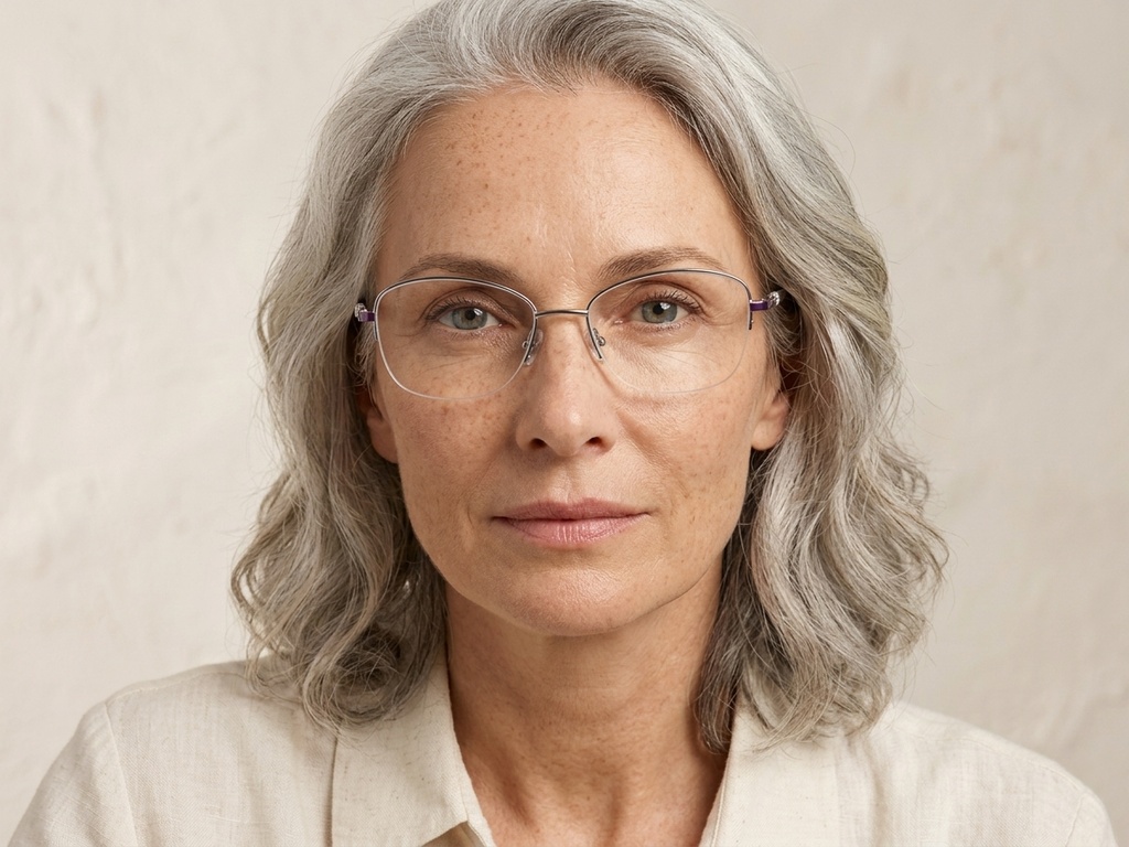 BS2012-3040_Silver_Semi-rimless_Metal_Glasses-tryon_female
