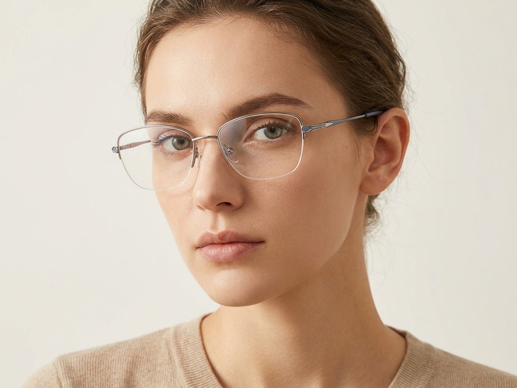 BS2012-3054_Grey_Semi-rimless_Metal_Glasses-tryon_female
