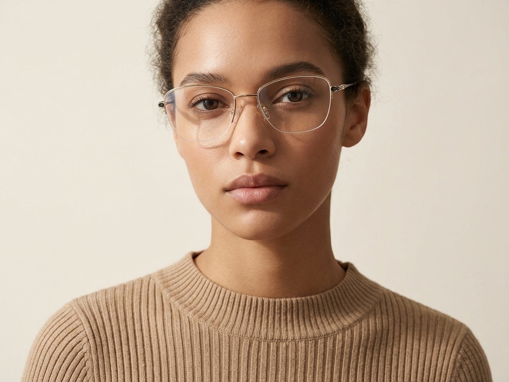 BS2012-3055_Golden_Semi-rimless_Metal_Glasses-tryon_female