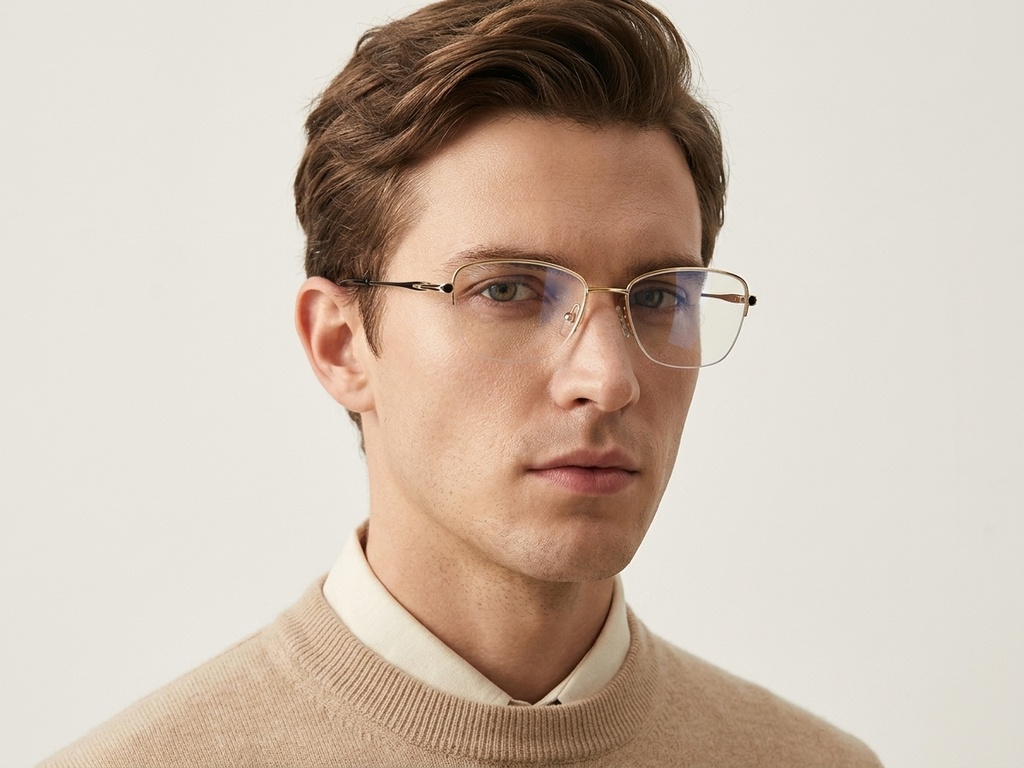 BS2012-3055_Golden_Semi-rimless_Metal_Glasses-tryon_male