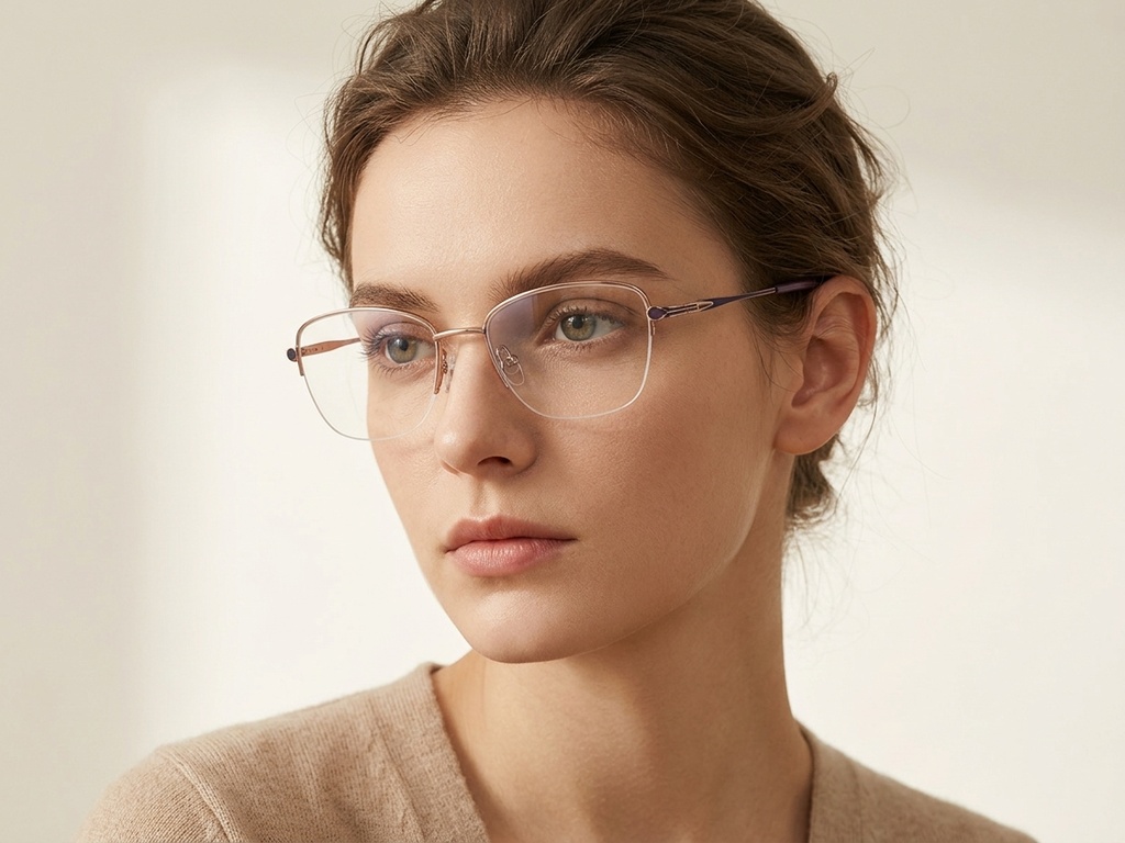 BS2012-3056_Pink_Semi-rimless_Metal_Glasses-tryon_female