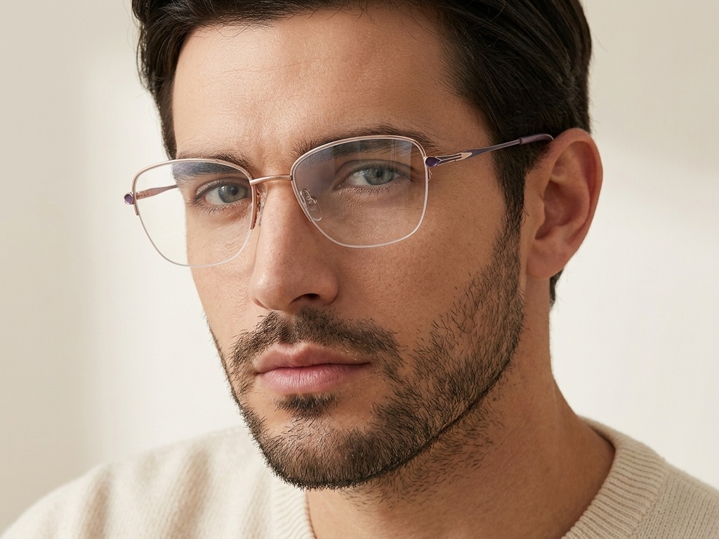 BS2012-3056_Pink_Semi-rimless_Metal_Glasses-tryon_male