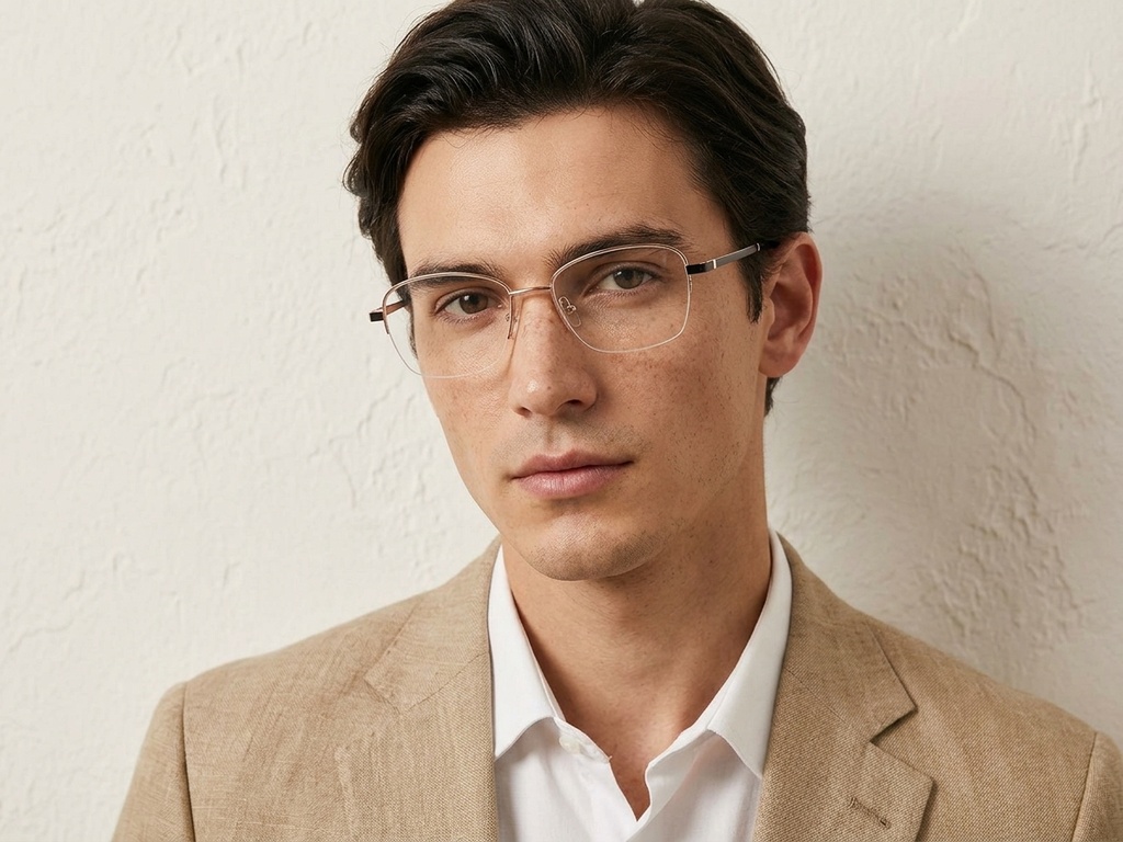 BS2012-3058_Pink_Semi-rimless_Metal_Glasses-tryon_male