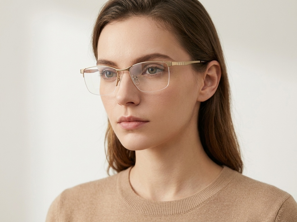 BS2012-3095_Golden_Semi-rimless_Metal_Glasses-tryon_female