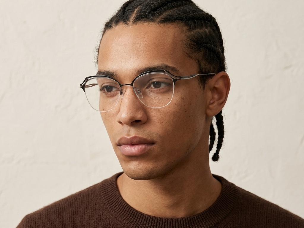 BS2012-3104_Black_Semi-rimless_Metal_Glasses-tryon_male