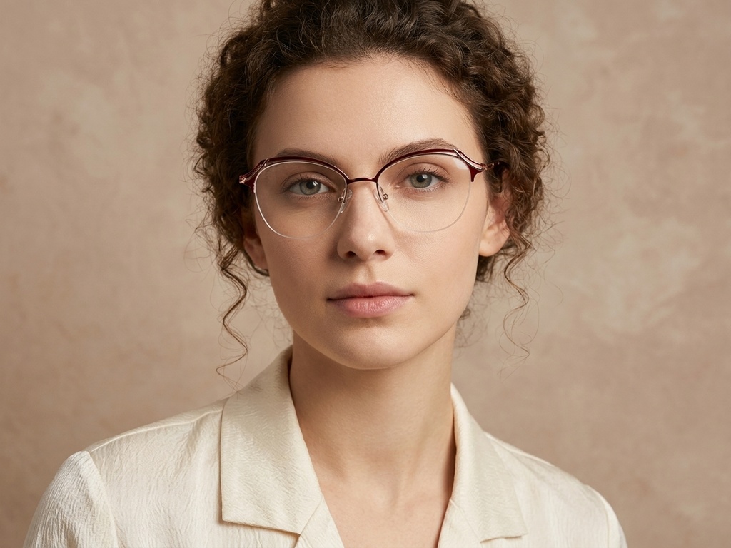 BS2012-3106_Red_Semi-rimless_Metal_Glasses-tryon_female