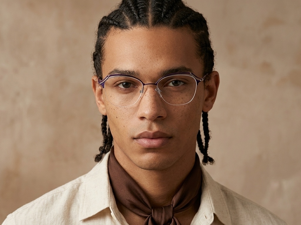 BS2012-3107_Purple_Semi-rimless_Metal_Glasses-tryon_male